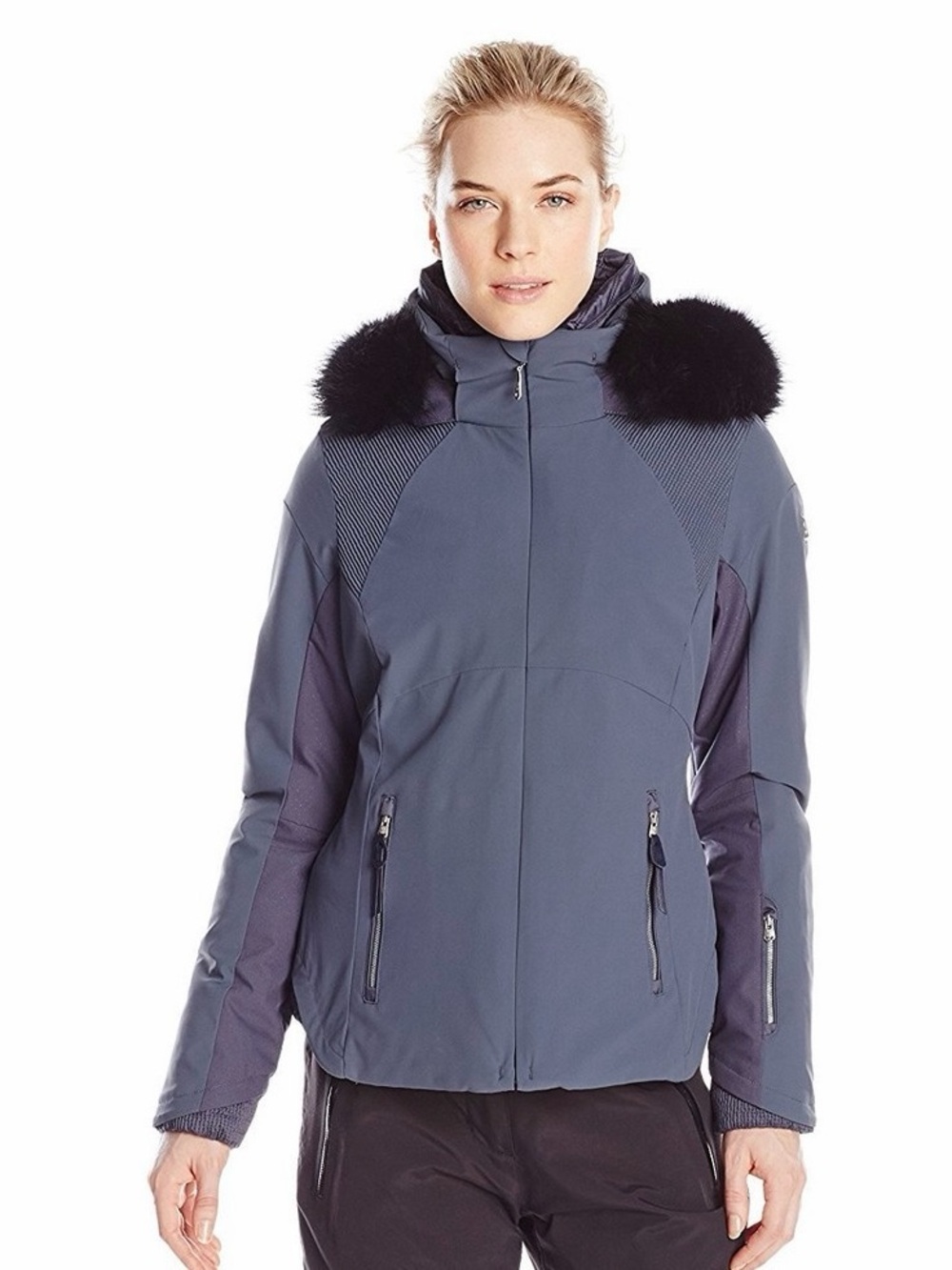 Spyder Women's Slate Blue Ski Jacket with Black Fur Trim